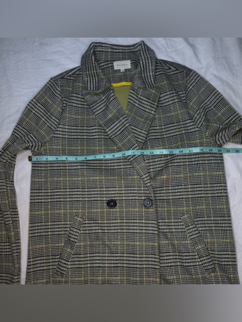 MELLODAY Plaid Trench Coat Yellow & Black Clueless • Back to School Medium - Picture 9 of 9